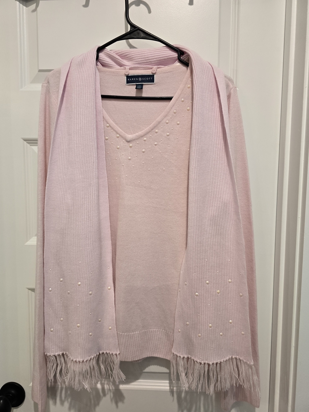 Karen Scott Pink Beaded V-Neck Sweater Set XXL